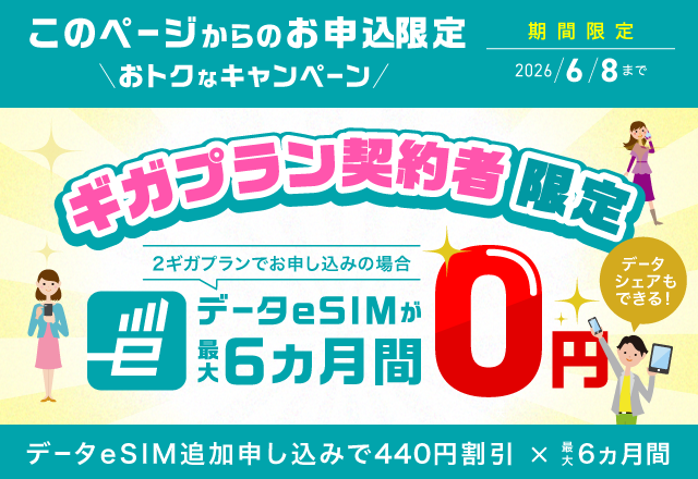 データeSIM追加申し込みで最大6ヵ月間440円割引