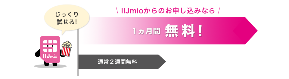 じっくり試せる！IIJmioからのお申し込みなら1ヵ月間無料！