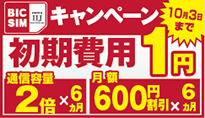 BIC SIM 3大特典キャンペーン