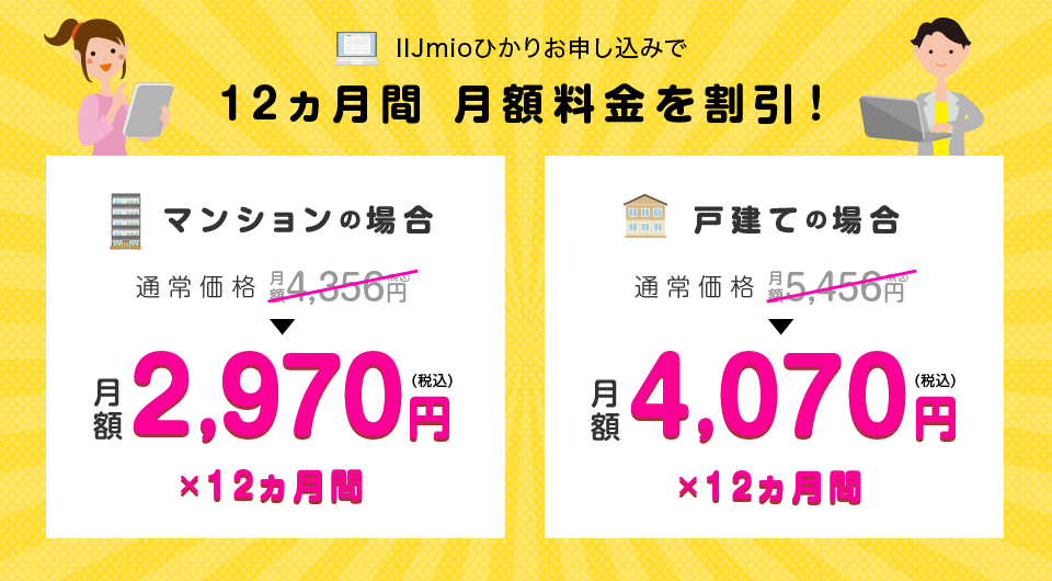 全員もれなく！12ヵ月間 月額料金を割引！