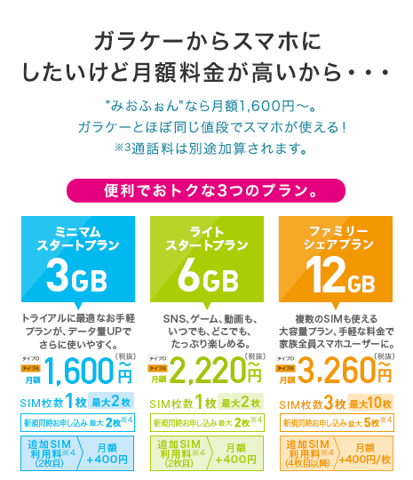 ガラケーからスマホにしたいけど月額料金が高いから・・・