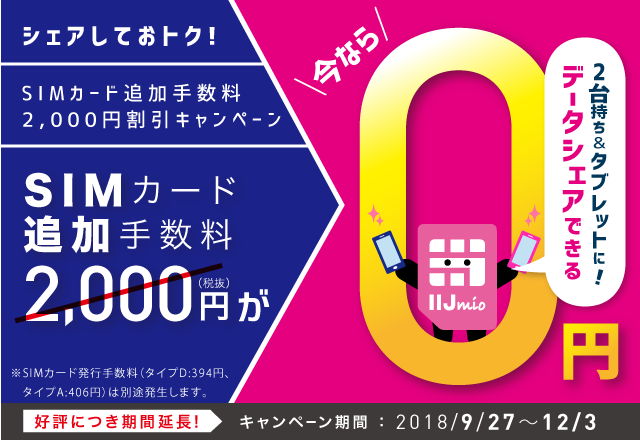 SIMカード追加手数料2,000円割引キャンペーン