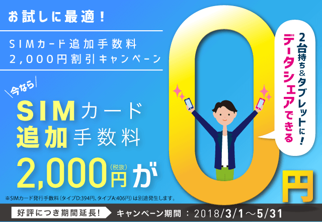 SIMカード追加手数料2,000円割引キャンペーン