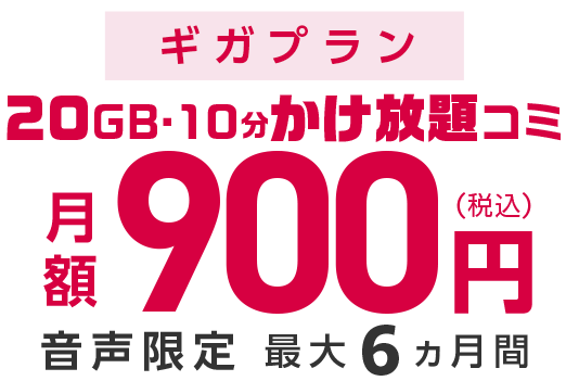 ギガプラン20ギガかけ放題コミ900円