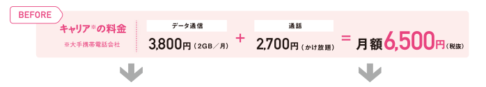 BEFORE キャリアの場合 月額 6500円(税抜) AFTER 月額1600円(税抜)から