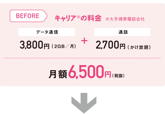 BEFORE キャリアの場合 月額 6500円(税抜) AFTER 月額1600円(税抜)から