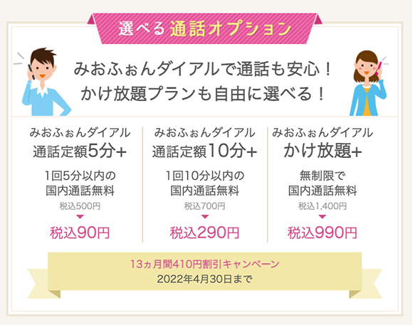 かけ放題(通話定額オプション)が13ヵ月間410円割引