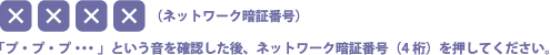 「プ・プ・プ…」という音を確認した後、ネットワーク暗証番号（4桁）を押してください。