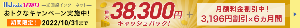 光回線インターネットサービスのIIJmioひかり！おトクな期間限定キャンペーン実施中！