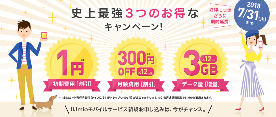 初期費用1円キャンペーン&300円割引&3GB増量