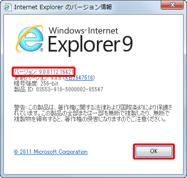 Internet Explorerバージョン情報