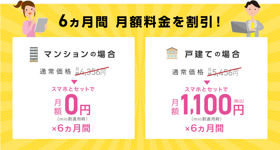 全員もれなく!6ヵ月間 月額料金を割引!